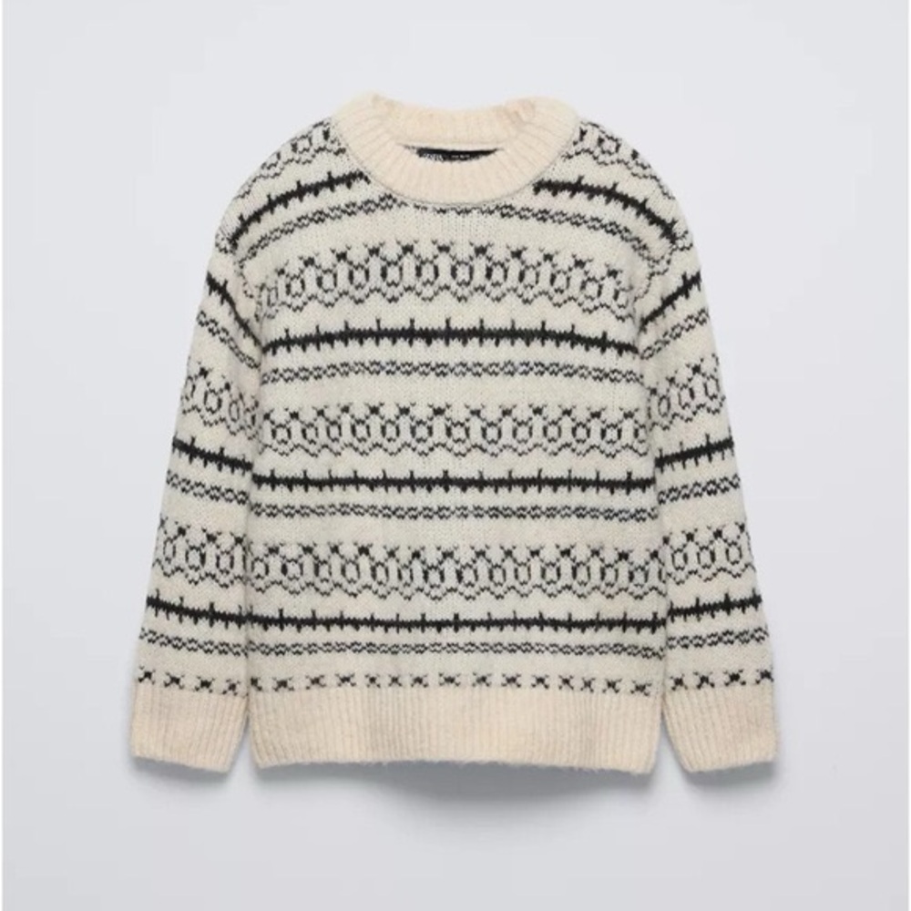 Zara kids  Black and White JACQUARD KNITTED SWEATER Sz 7-8 years unisex new